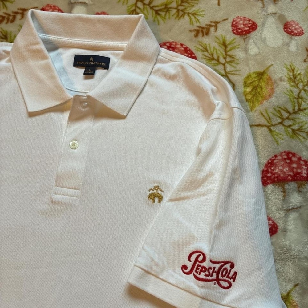 Brooks Brothers Pepsi Embroidered Polo Shirt White Preppy Golf Normcore